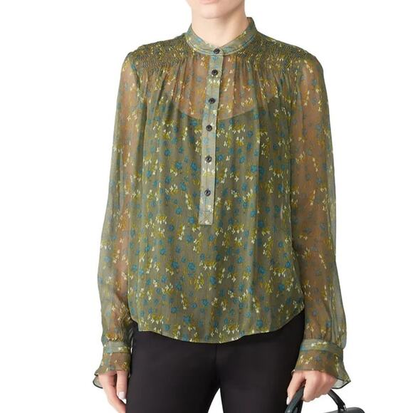 Rag & Bone Sheer Susan Blouse in Olive Floral Size Medium - Picture 1 of 4